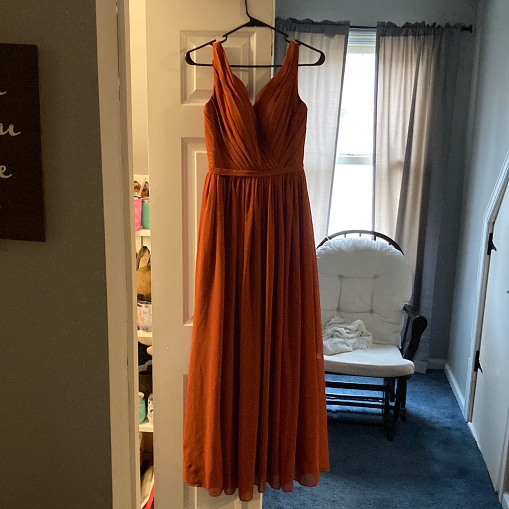 Burnt orange bridesmaid dress